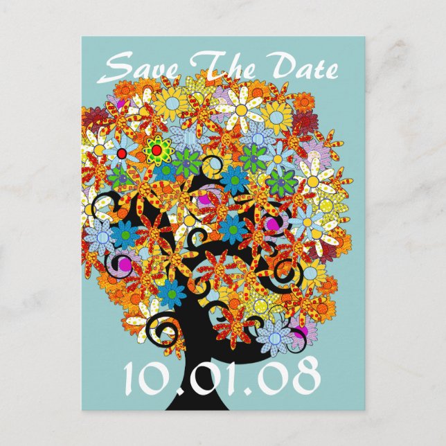 Postal De Anuncios Guarde la Fecha - Árbol Floral (Anverso)