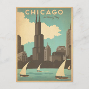 Postal De Anuncios Guarde la Fecha Chicago, IL - Ciudad Ventosa