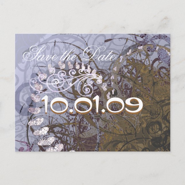 Postal De Anuncios Guarde la Fecha Corazones Azules y Marrones (Anverso)