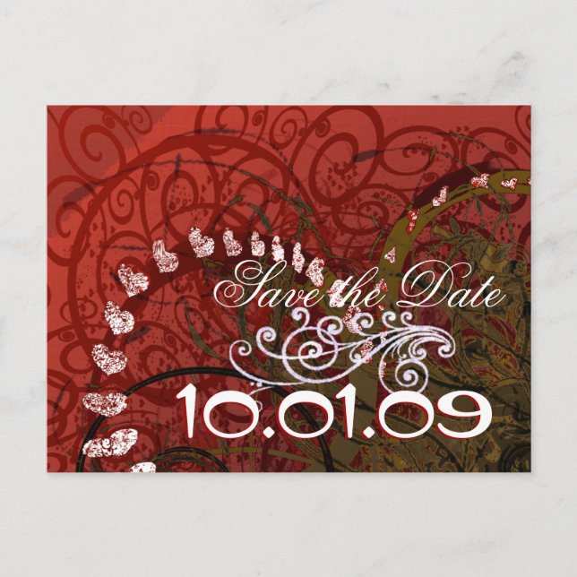 Postal De Anuncios Guarde la fecha Corazones Borgoña (Anverso)