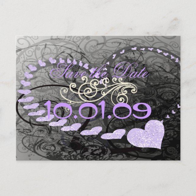 Postal De Anuncios Guarde la fecha Corazones de Lavanda - (Anverso)