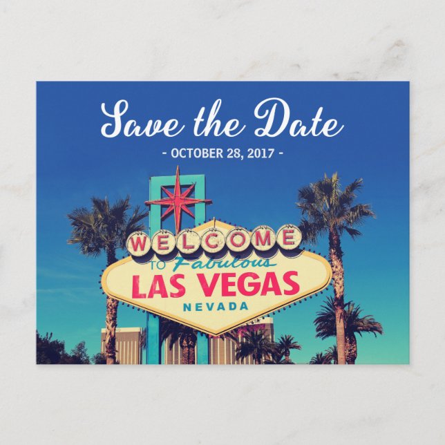 Postal De Anuncios Guarde la Fecha - Hermosa Foto Retro de Las Vegas (Anverso)