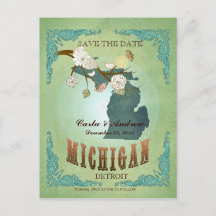 Postal De Anuncios Guarde la Fecha - Mapa de Michigan con hermosas av