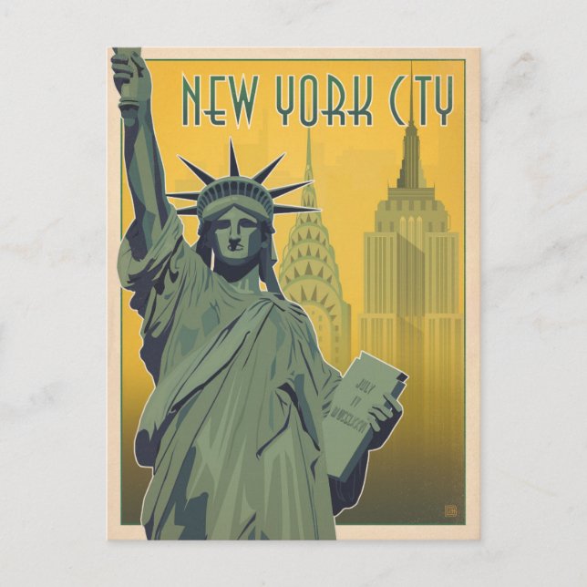 Postal De Anuncios Guarde la Fecha | NYC - Lady Liberty (Anverso)