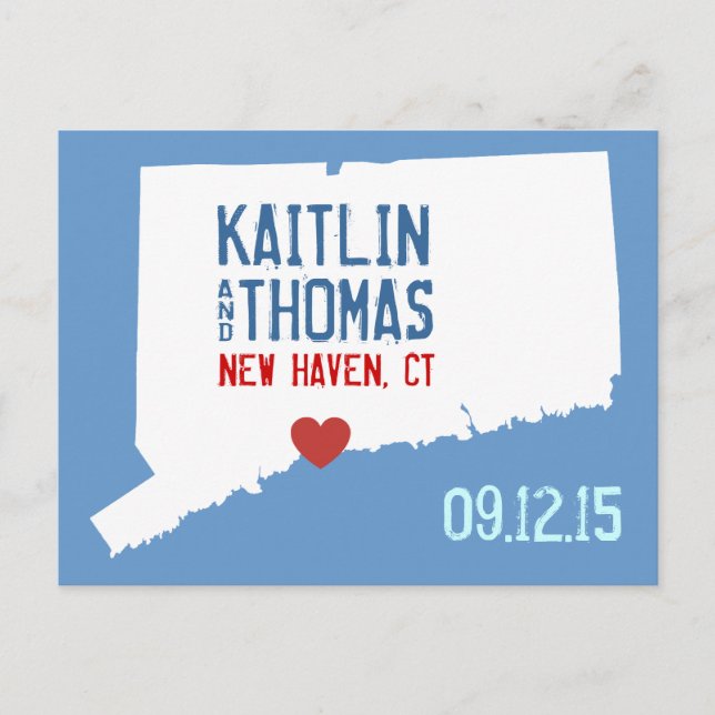 Postal De Anuncios Guarde la fecha - Personalizable - Connecticut (Anverso)