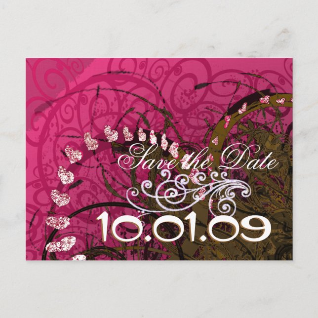 Postal De Anuncios Guarde la fecha Rasberry Hearts - (Anverso)