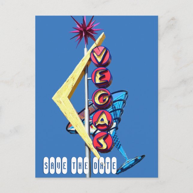 Postal De Anuncios Guay Neon Las Vegas Boda Rótulo Azul (Anverso)