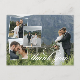 Postal De Anuncios Guión blanco Gracias Boda Collage de fotos Annou