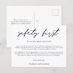 Postal De Anuncios Guión de aplazamiento de boda Seguridad primero CO
