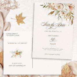 Postal De Anuncios Guión de boda de otoño rústico para guardar la fec