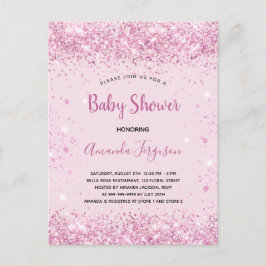 Postal De Anuncios Guión de chica de purpurina rosa de Baby Shower