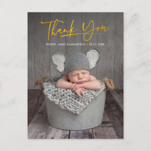 Postal De Anuncios Guión de foto de bebé Agradecimiento Nacimiento