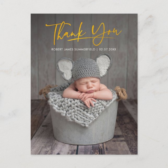 Postal De Anuncios Guión de foto de bebé Agradecimiento Nacimiento (Anverso)