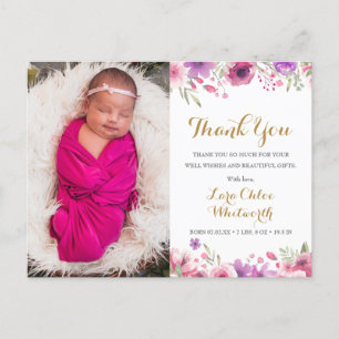 Postal De Anuncios Guión de foto de bebé floral gracias por nacer