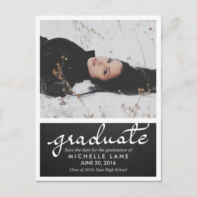 Postal De Anuncios Guión De Graduado De Chalkboard Guardar La Foto De (Anverso)