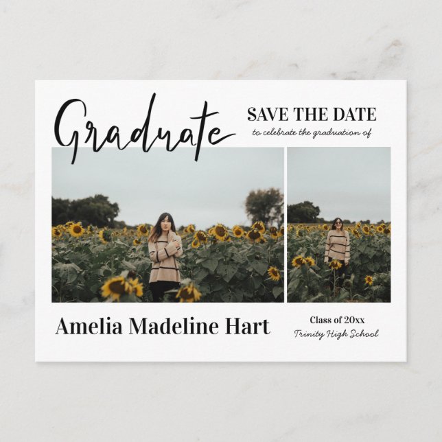 Postal De Anuncios Guion de graduado moderno guardar fecha multi foto (Anverso)
