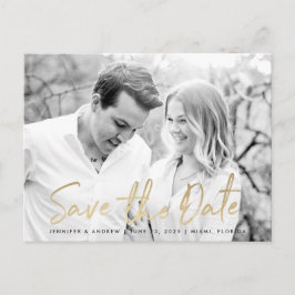 Postal De Anuncios Guión de oro de mármol blanco moderno | Guardar La