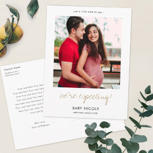 Postal De Anuncios Guión de oro personalizado Foto Embarazo