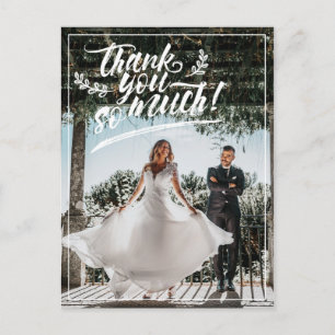 Postal De Anuncios Guión de pincel blanco ramitas gracias boda foto