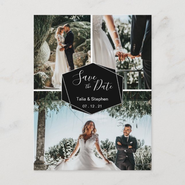 Postal De Anuncios Guión de pincel moderno Pareja 3 Foto Guardar nues (Anverso)