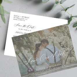 Postal De Anuncios Guión elegante simple foto boda guardar fecha