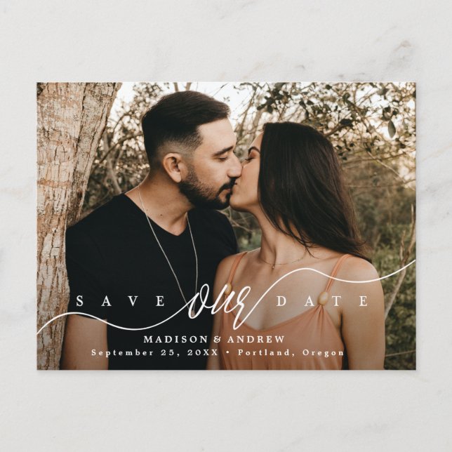 Postal De Anuncios Guión Floreciendo Foto Guardar Fecha (Anverso)