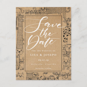 Postal De Anuncios Guión kraft rústico de gatos salva la fecha