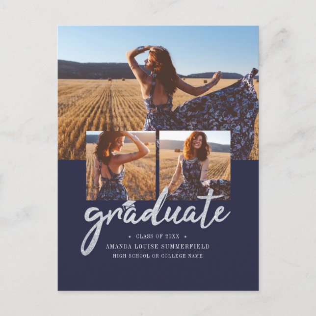 Postal De Anuncios Guión moderno 4 Fotos Graduación 2025 Grad (Anverso)