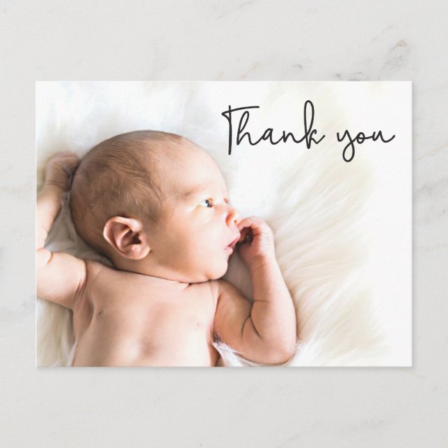 Postal De Anuncios Guión moderno de agradecimiento Foto de bebé (Anverso)