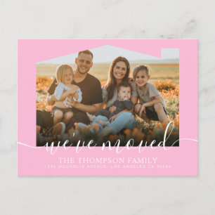 Postal De Anuncios Guión moderno Pastel rosa Hemos movido la foto