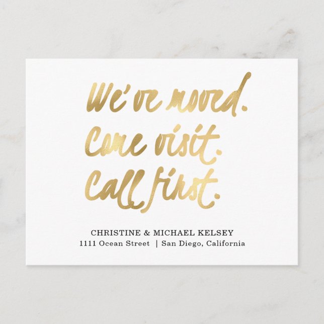 Postal De Anuncios Guión Oro Nueva dirección residencial en movimient (Anverso)