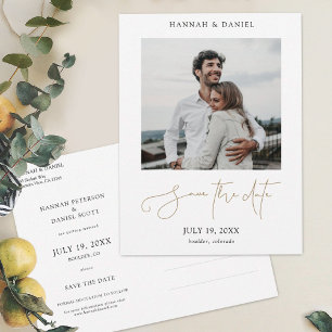 Postal De Anuncios Guión oro simple Guardar el Boda de fotos de fecha