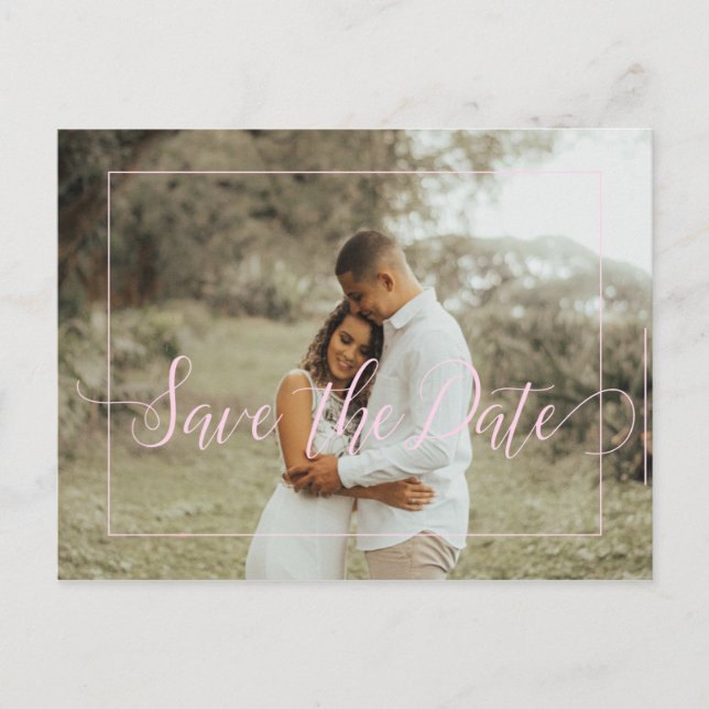 Postal De Anuncios Guión rosado primavera foto floral guardar boda de (Anverso)