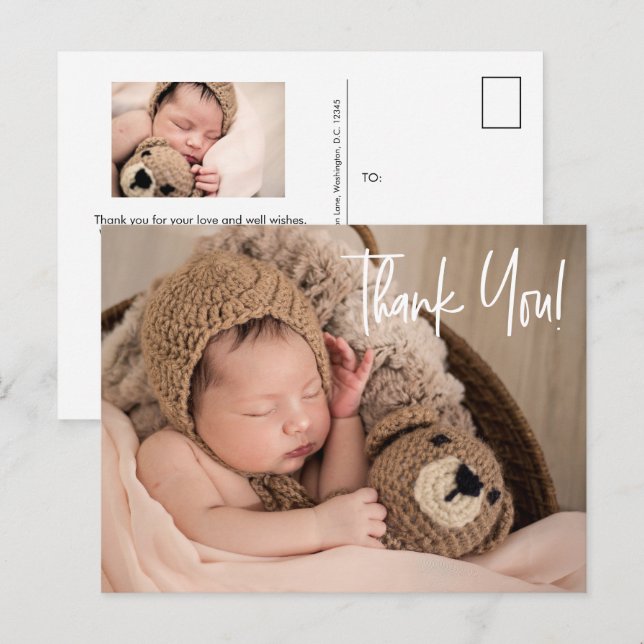 Postal De Anuncios Guión simple de agradecimiento Fotos de bebé (Anverso / Reverso)