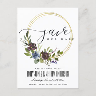 POSTAL DE ANUNCIOS GUIRNALDA DE FOLLAJE DE KRAFT GRANA SAVE THE DATE