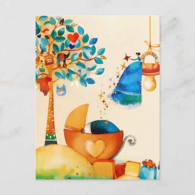 Postal De Anuncios Hada Caprichosa Felicidades Recién Nacido (Anverso)