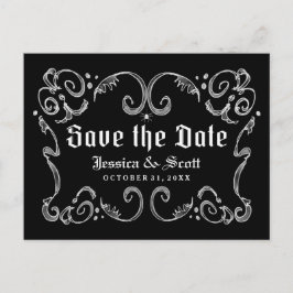 Postal De Anuncios Halloween Black White Gothic Scroll Guardar la fec