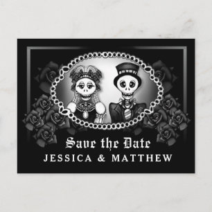 Postal De Anuncios Halloween Boda Black White Fun Skeletons