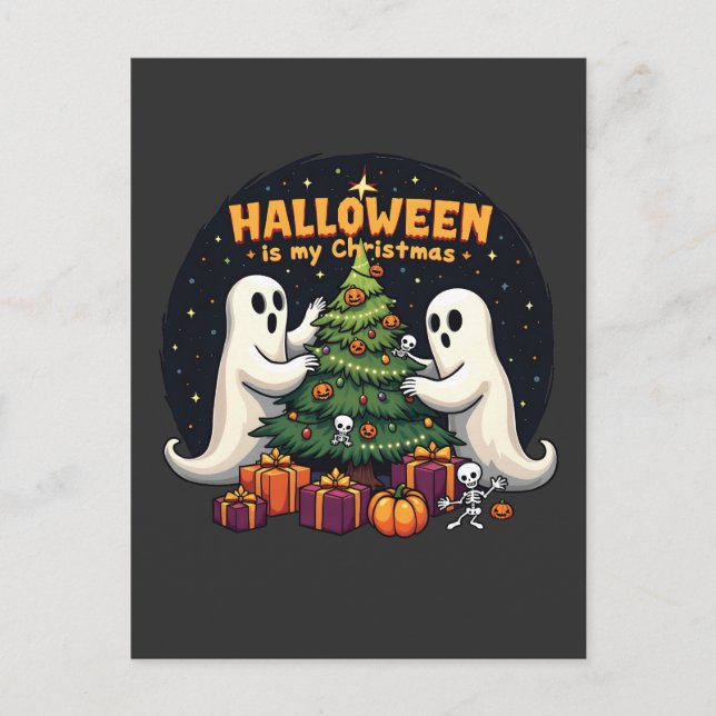 Postal De Anuncios Halloween es mi Navidad Fantasma Divertido Xmas Sa (Anverso)