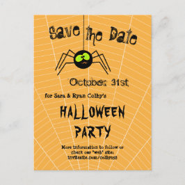Postal De Anuncios Halloween Party Black Spider Naranja Save the Date