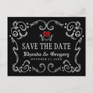 Postal De Anuncios Halloween Skeletons Heart PHOTO sobre la fecha de 