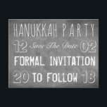 Postal De Anuncios Hanukkah Fiesta Salven El Estilo De La Cita De Car<br><div class="desc">Personalizado Hanukkah Fiesta Guardar la fecha de invitación formal a seguir,  fecha,  tipografía Aspecto del tablero,  puede personalizar el texto,  postal</div>
