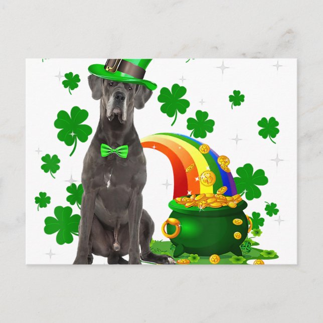 Postal De Anuncios Happy St Patricks Day Leprechaun Great Dane Dog (Anverso)