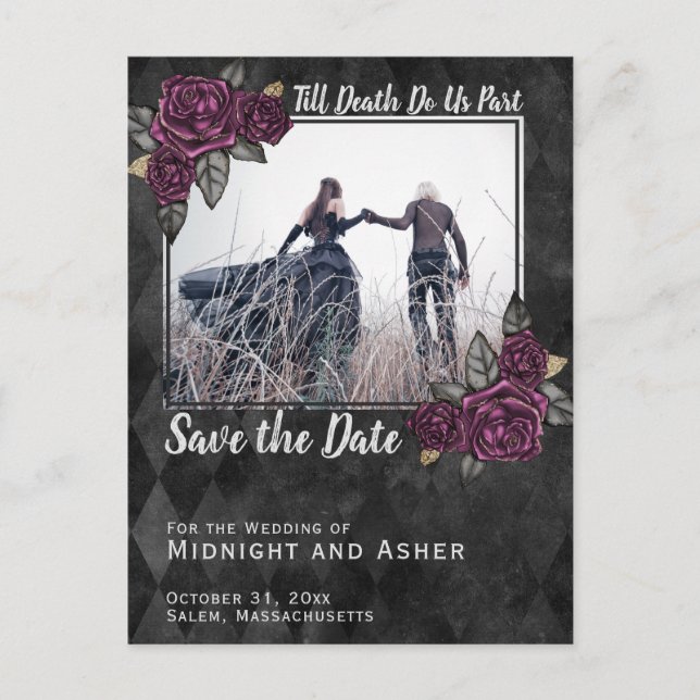 Postal De Anuncios Hasta que la Muerte nos Separe Save the Date Rosa  (Anverso)