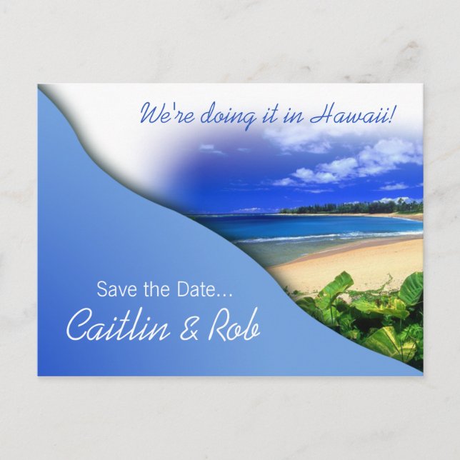 Postal De Anuncios Hawaii Save The Date (azul cielo) (Anverso)