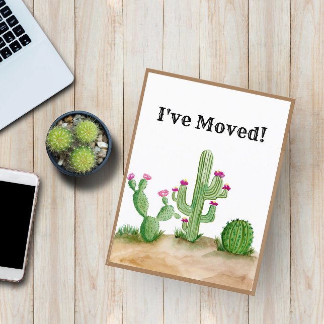 Postal De Anuncios He Movido Cactus Acuarela Desierto Nueva Dirección (Subido por el creador)