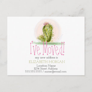 Postal De Anuncios He Movido Cactus Acuarela Nueva Dirección