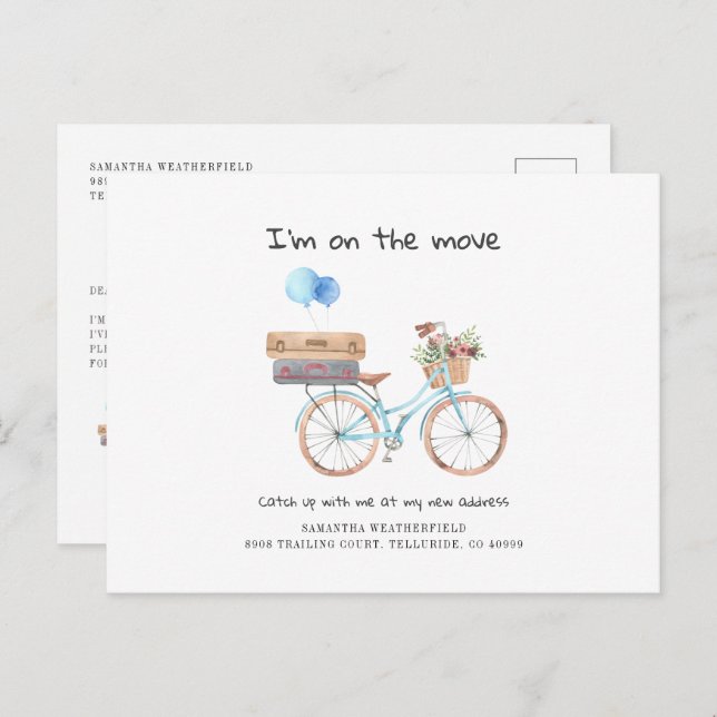 Postal De Anuncios He Movido Cambio de Dirección Acuarela Bicicleta A (Anverso / Reverso)