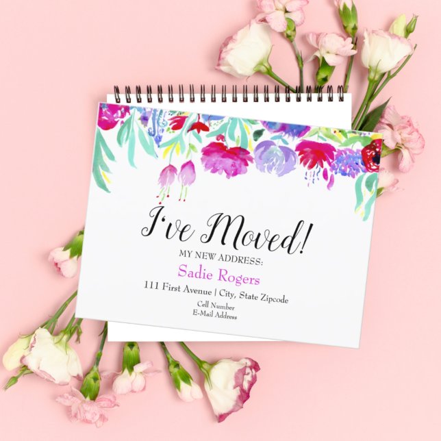 Postal De Anuncios He movido el cambio de dirección Floral Peonies (Bloom where you're planted: announce your new address, a fresh start with this watercolor postcard.)