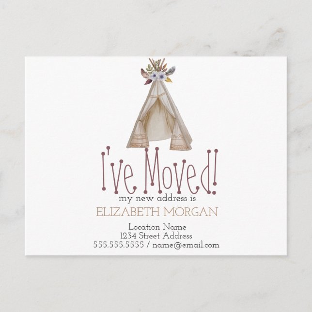 Postal De Anuncios He movido la nueva dirección de Tent Teepee (Anverso)